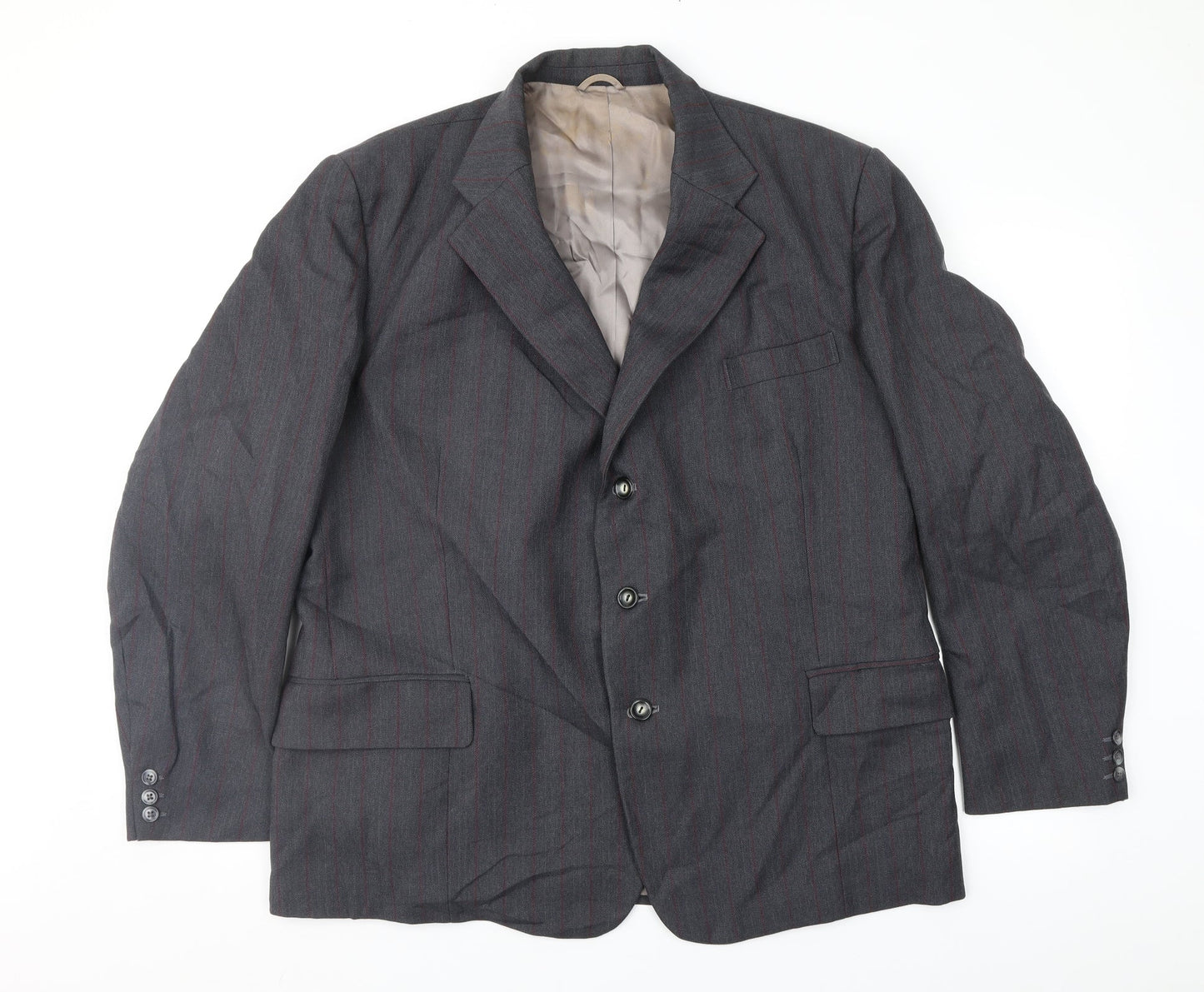 Saxon Mens Grey Striped  Jacket Suit Jacket Size 44