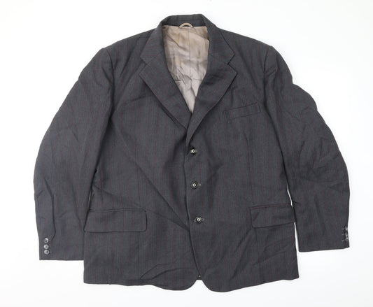 Saxon Mens Grey Striped  Jacket Suit Jacket Size 44