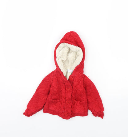 Additional front view of Early Days girls’ red jacket, size 0-3, months