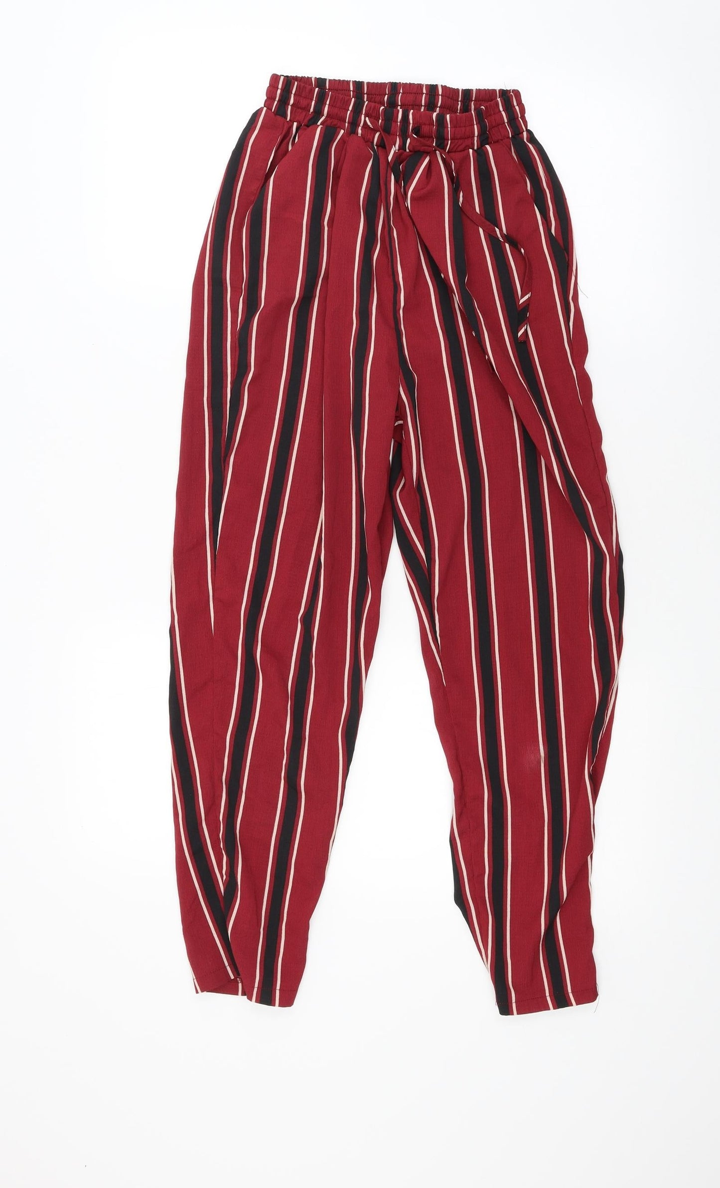 PRETTYLITTLETHING Womens Red Striped  Trousers  Size 6 L23 in