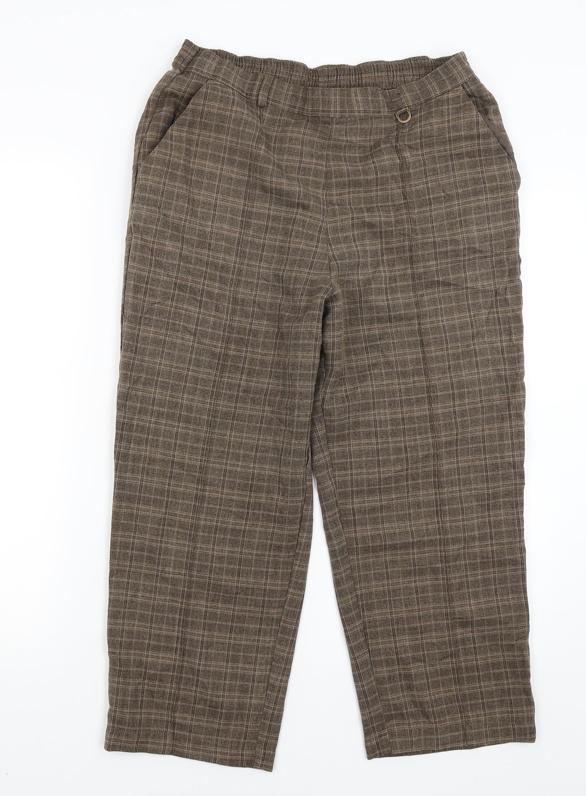 Marks and Spencer Womens Brown Check  Cropped Trousers Size 32 in L20 in