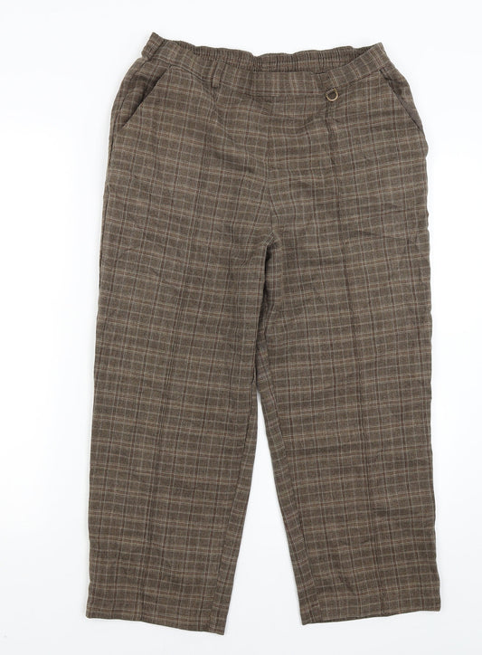 Marks and Spencer Womens Brown Check  Cropped Trousers Size 32 in L20 in