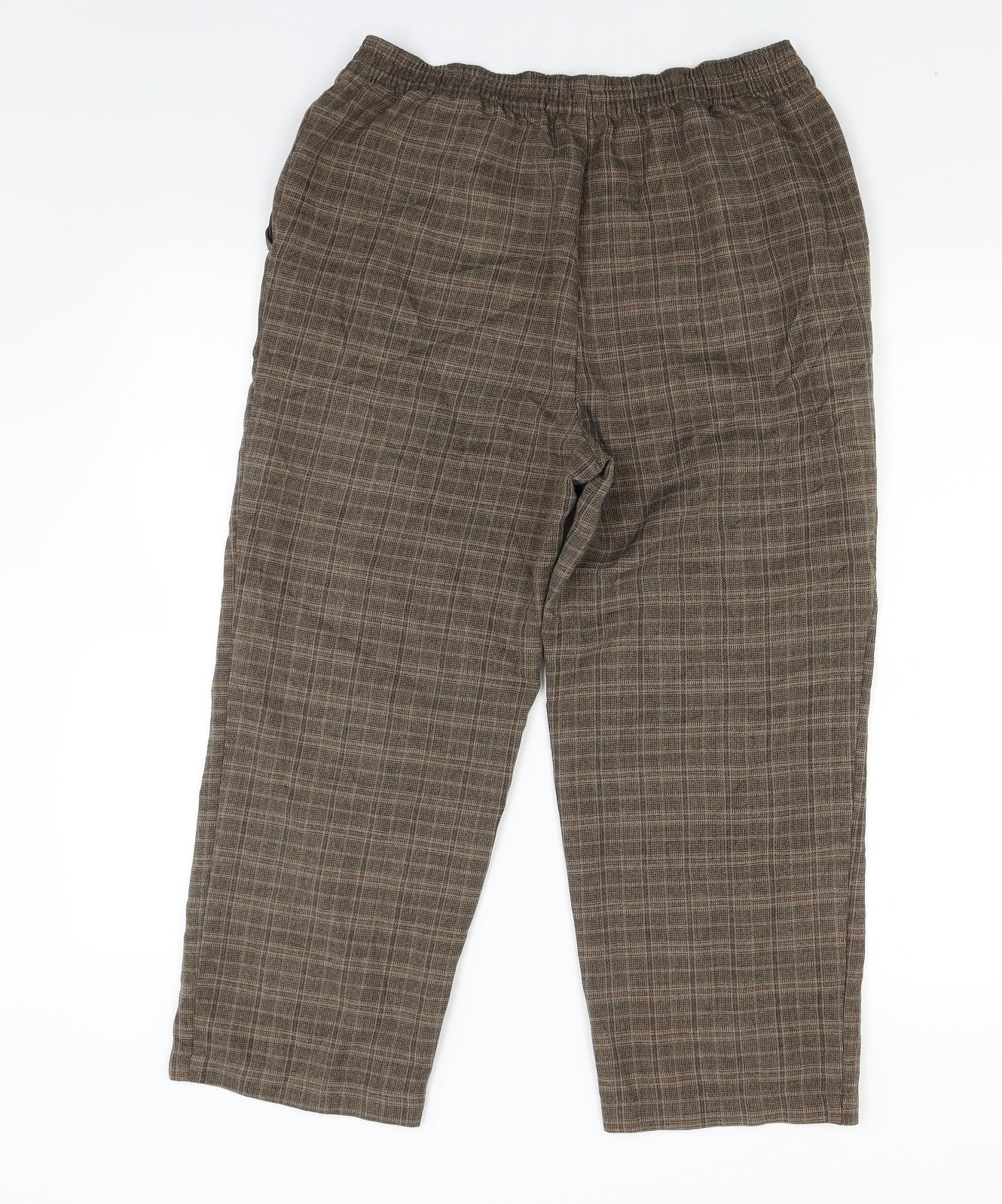 Marks and Spencer Womens Brown Check  Cropped Trousers Size 32 in L20 in
