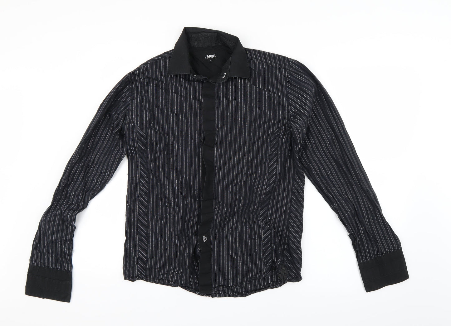 Parkes Mens Black Striped   Button-Up Size S