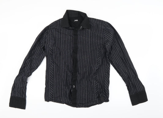 Parkes Mens Black Striped   Button-Up Size S