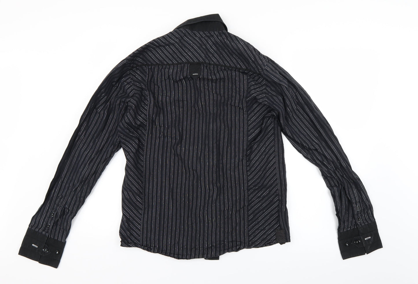 Parkes Mens Black Striped   Button-Up Size S