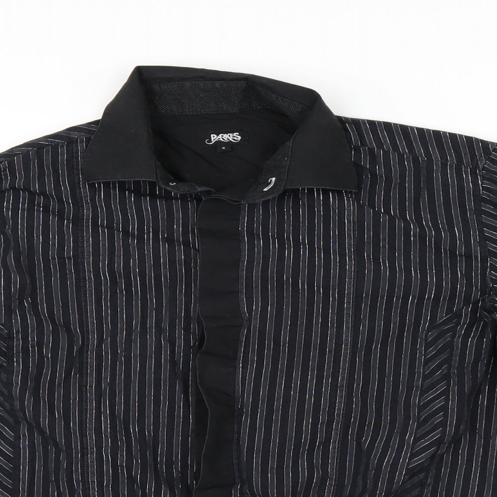 Parkes Mens Black Striped   Button-Up Size S