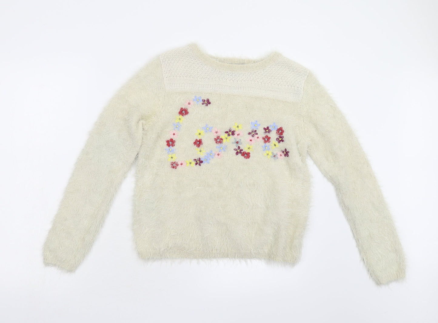 ASOS Womens Beige Floral Knit Pullover Jumper Size 10