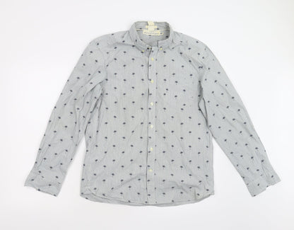 H&M Mens Blue Striped   Button-Up Size M