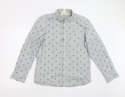H&M Mens Blue Striped   Button-Up Size M