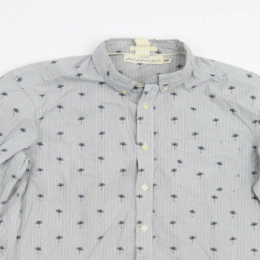 H&M Mens Blue Striped   Button-Up Size M