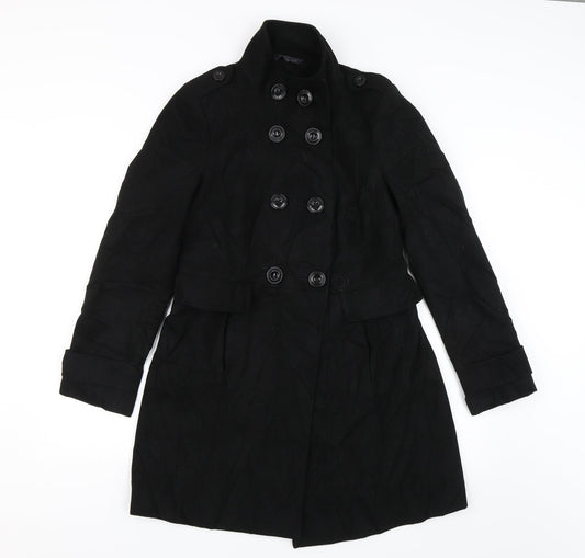 M&S Womens Black   Overcoat Jacket Size 8