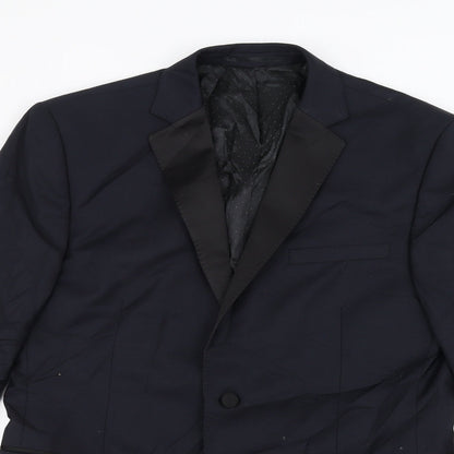 Close-up detail of French Connection men’s blue jacket suit jacket, size 40