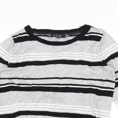 Close-up detail of Principles women’s grey striped jumper, size UK 14