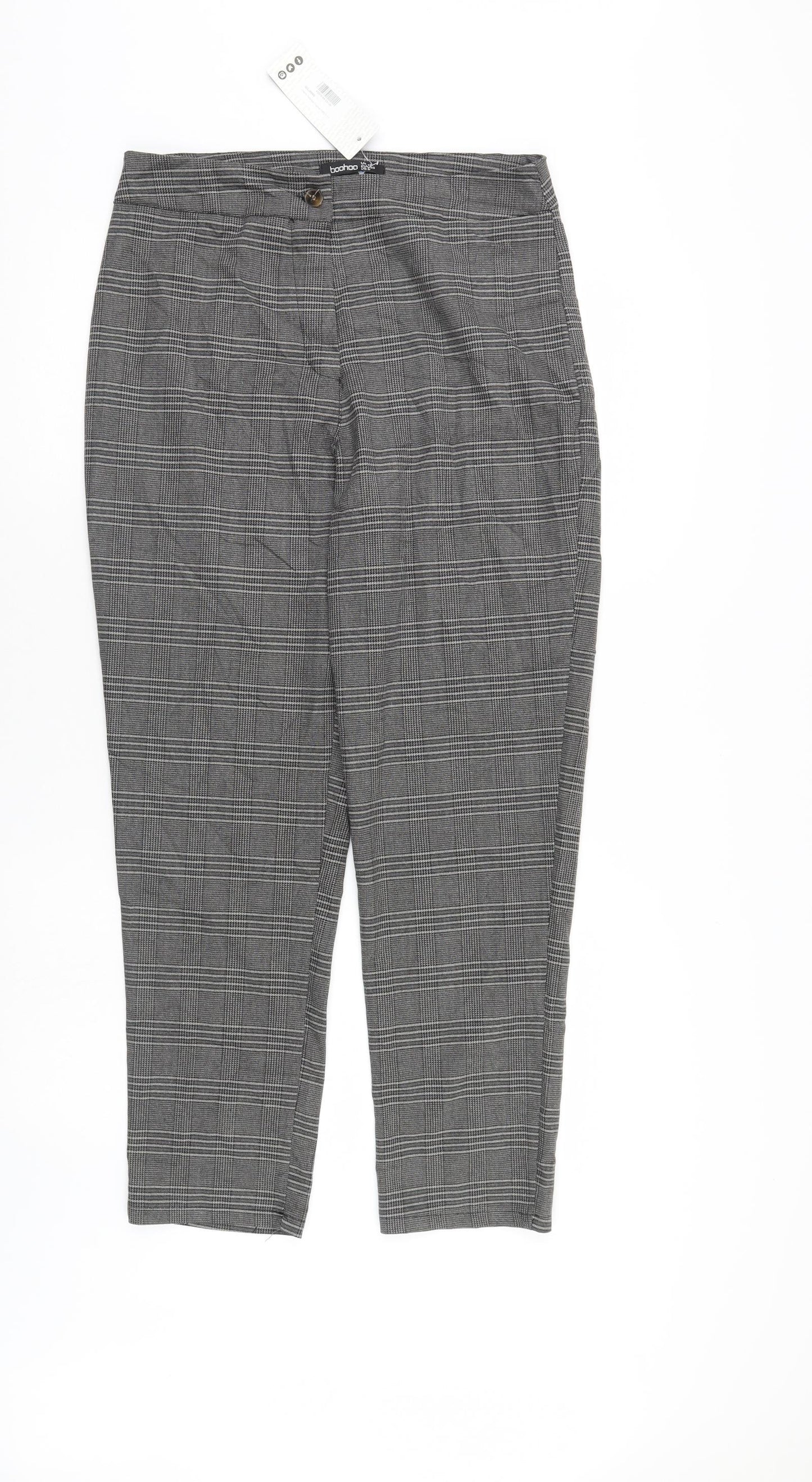 Boohoo Womens Grey Herringbone  Trousers  Size 12 L27 in