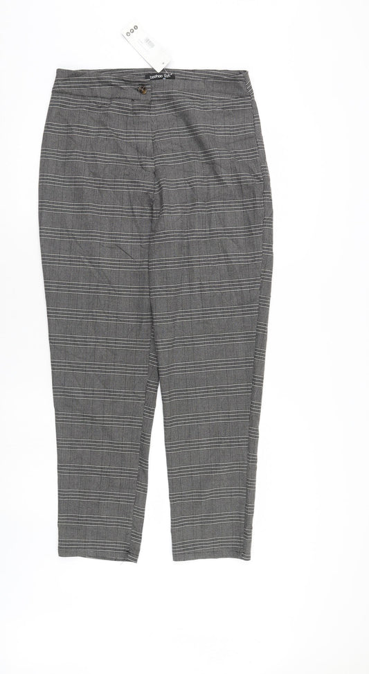 Boohoo Womens Grey Herringbone  Trousers  Size 12 L27 in