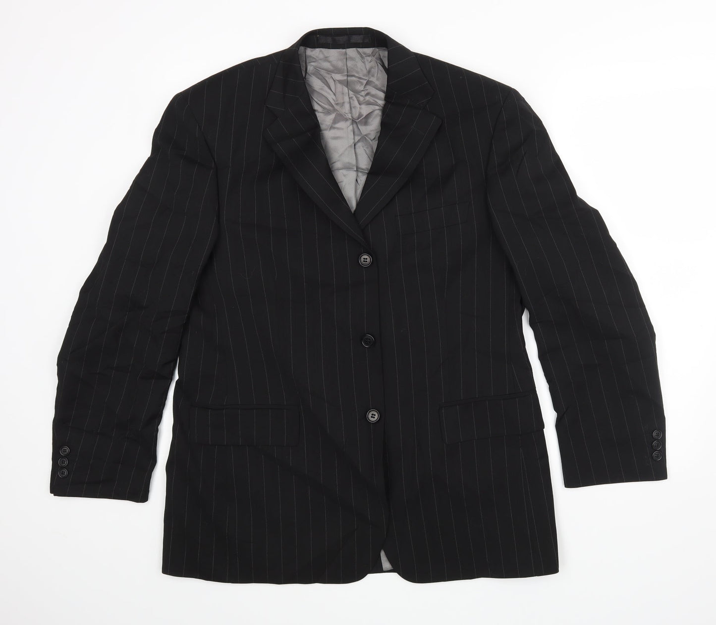 M&S Mens Black Striped  Jacket Blazer Size 40