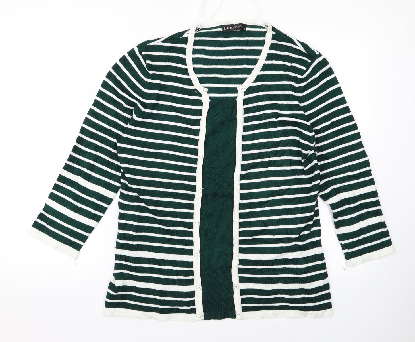 elegance Womens Green Striped  Pullover Jumper Size XL