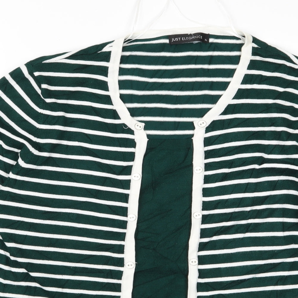 elegance Womens Green Striped  Pullover Jumper Size XL