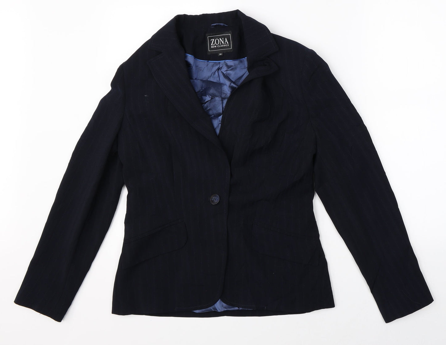 Zona Womens Black Striped  Jacket Blazer Size 10