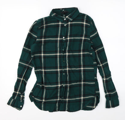 Preloved H&M Womens Green Plaid  Basic Button-Up Size 4 - Front