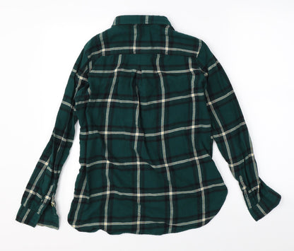 Preloved H&M Womens Green Plaid  Basic Button-Up Size 4 - Back