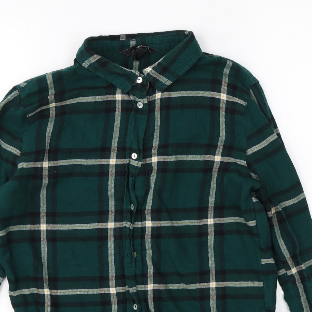 H&M Womens Green Plaid  Basic Button-Up Size 4