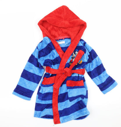 Preloved Disney Boys Black Striped Microfibre  Robe Size 2-3 Years  - Mickey Mouse - Front