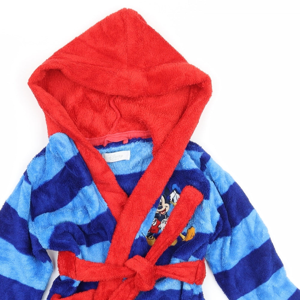 Disney Boys Black Striped Microfibre  Robe Size 2-3 Years  - Mickey Mouse