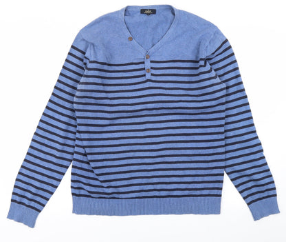Additional front view of Easy men’s blue striped knit jumper, size L