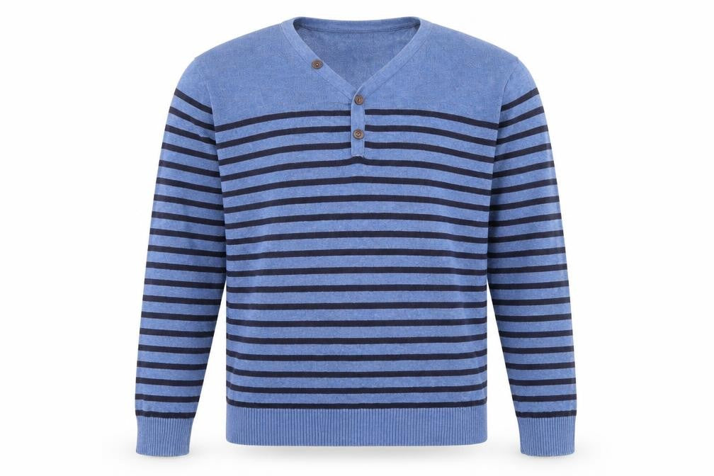 Easy Mens Blue Striped Knit Pullover Jumper Size L