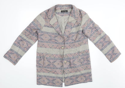 Additional front view of Miss Selfridge women’s multicoloured argyle/diamond jacket coat, size UK 12
