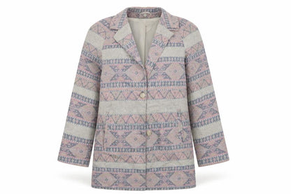 Front view of Miss Selfridge women’s multicoloured argyle/diamond jacket coat, size UK 12