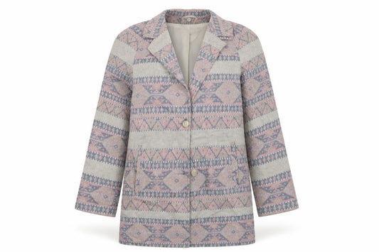 Front view of Miss Selfridge women’s multicoloured argyle/diamond jacket coat, size UK 12