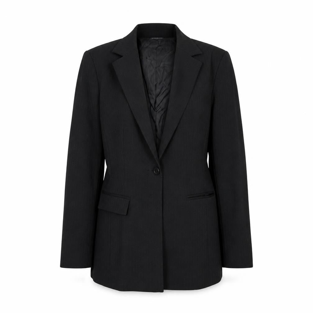 Select Womens Black Striped  Jacket Suit Jacket Size 8