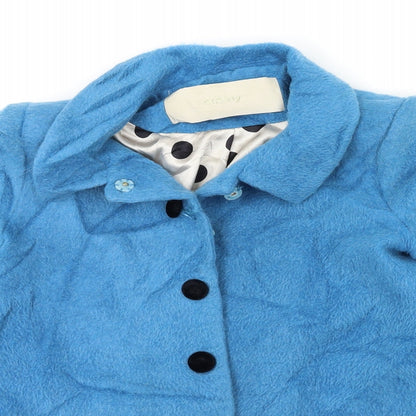 Close-up detail of ochirly girls’ blue overcoat coat, size 14, years