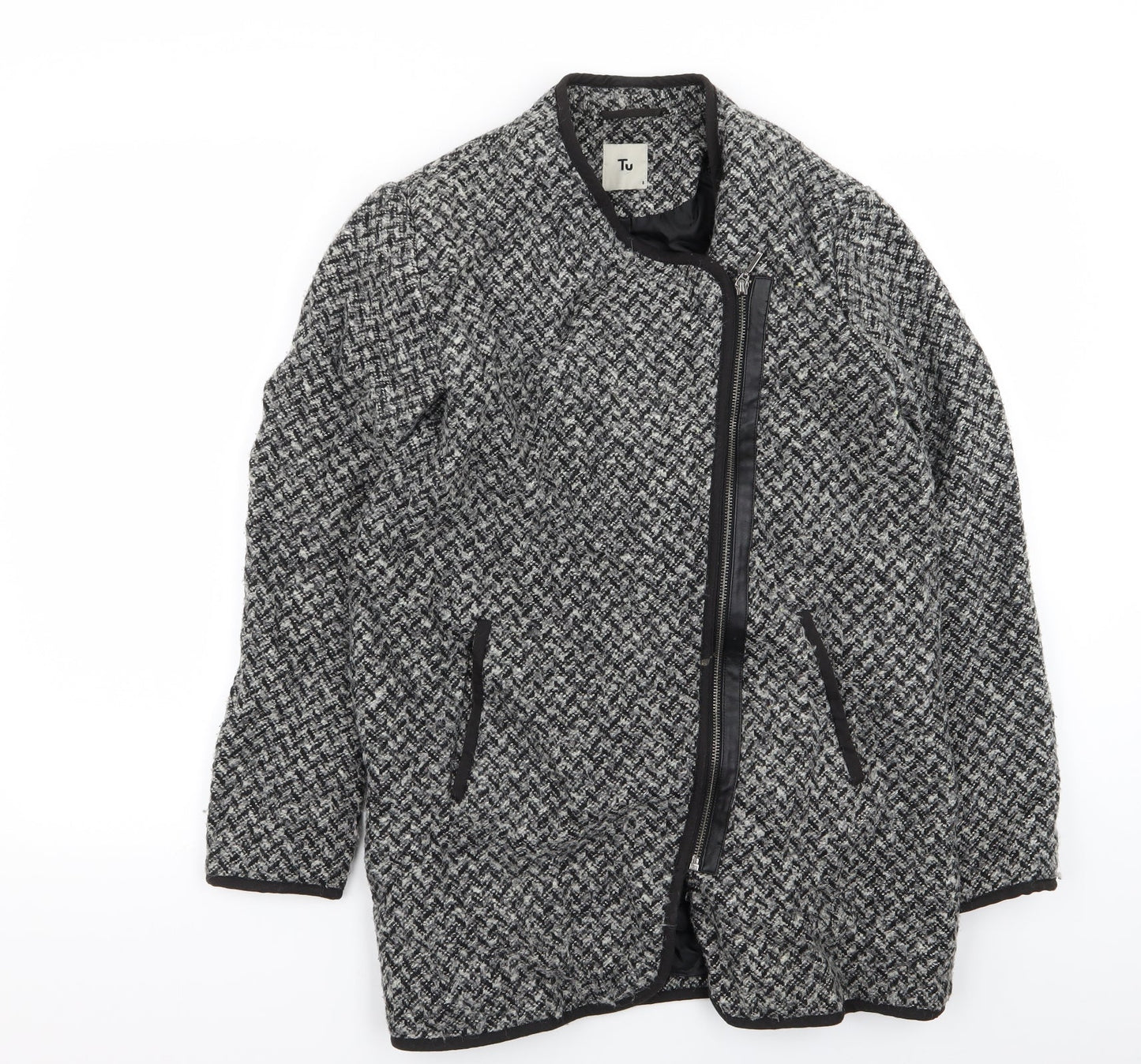 TU Womens Grey Houndstooth  Jacket Coat Size 8