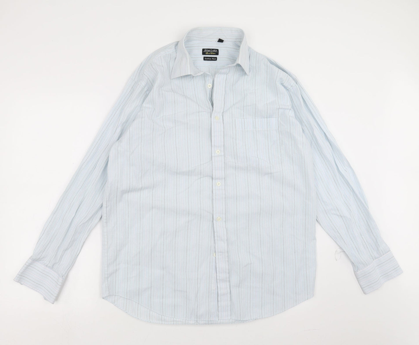 blue lake Mens Blue Striped   Button-Up Size 16