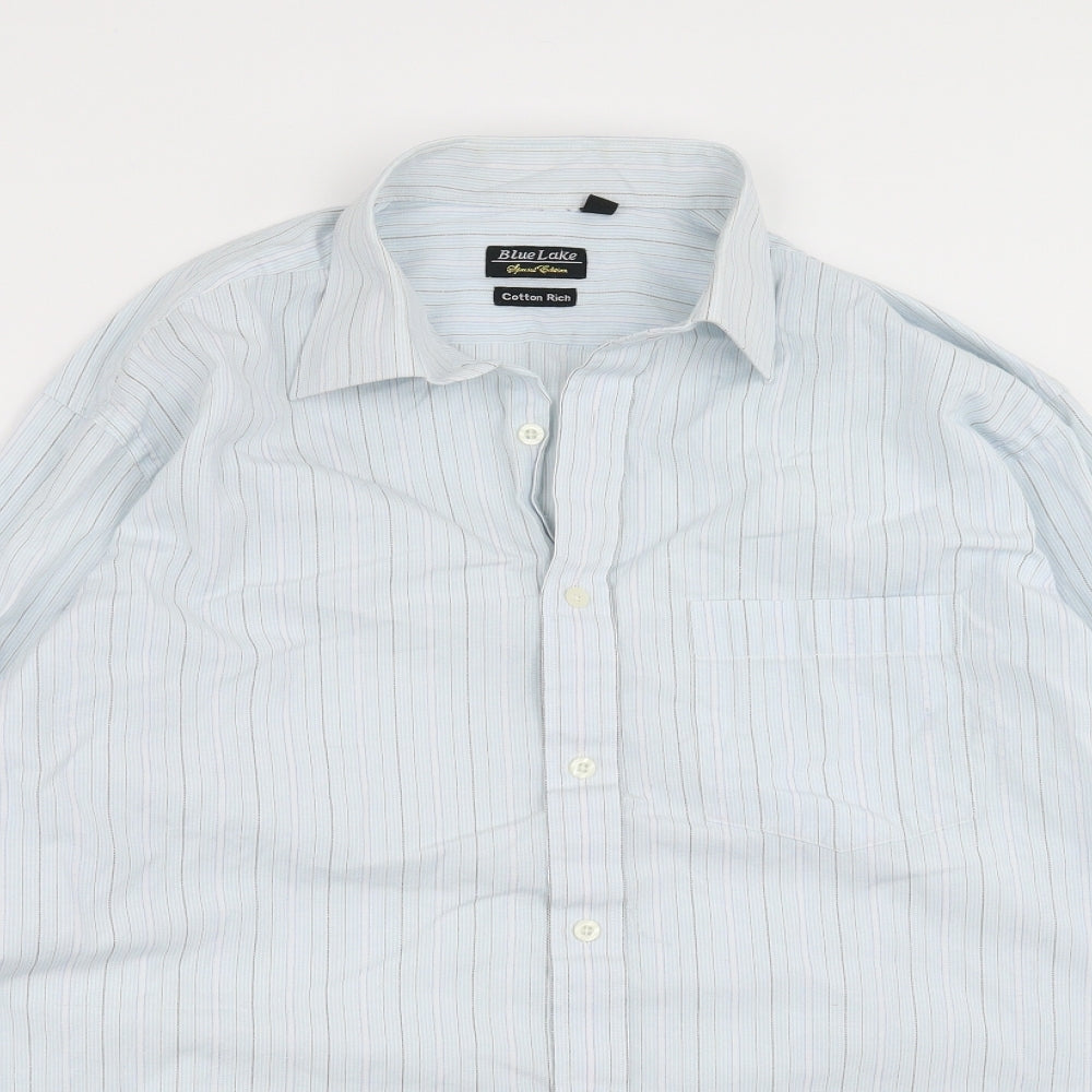 blue lake Mens Blue Striped   Button-Up Size 16
