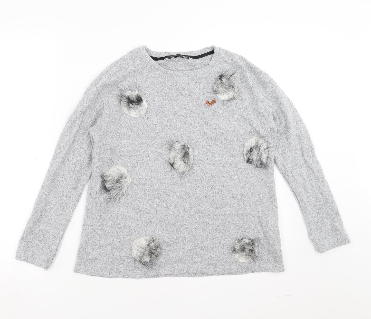 Zara Womens Grey   Pullover Jumper Size S  - fluffy detail