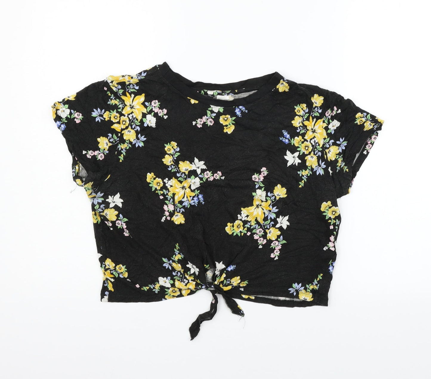 Divided Womens Black Floral  Basic T-Shirt Size M