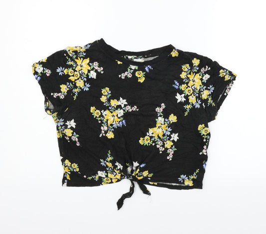 Divided Womens Black Floral  Basic T-Shirt Size M
