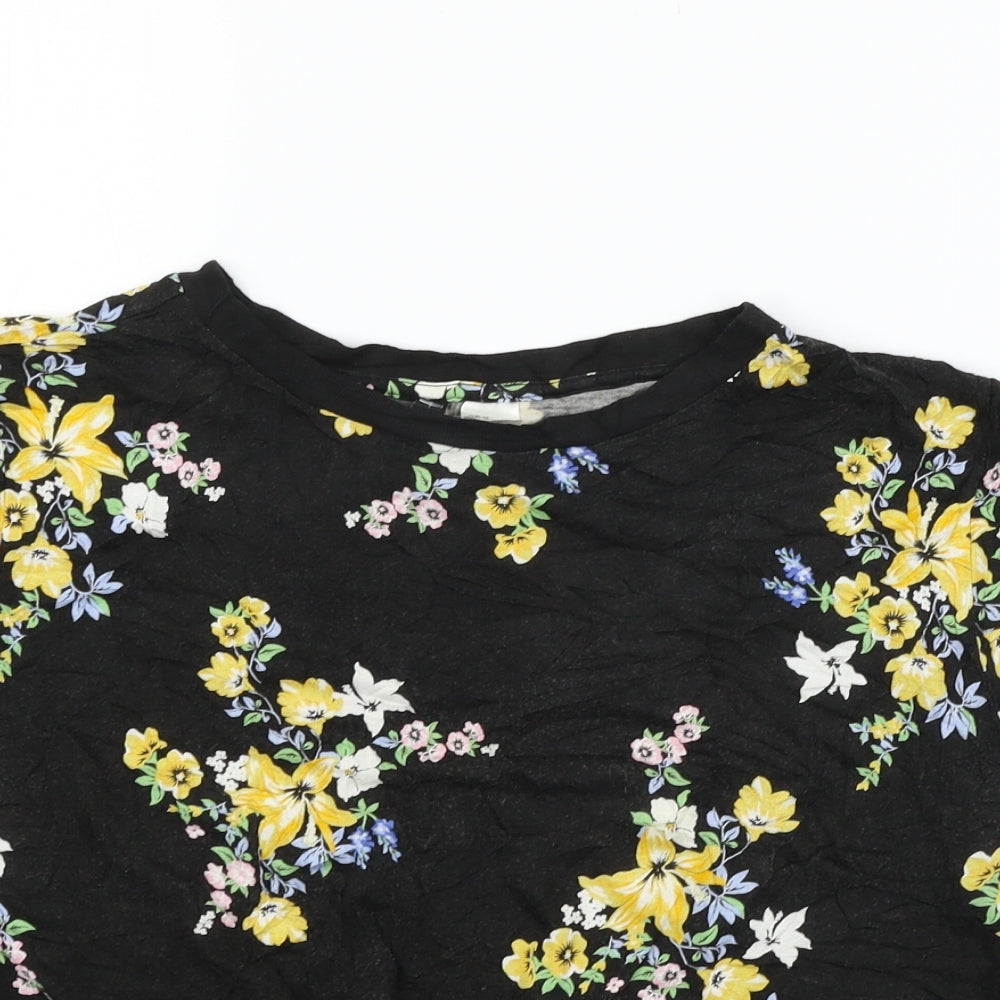 Divided Womens Black Floral  Basic T-Shirt Size M