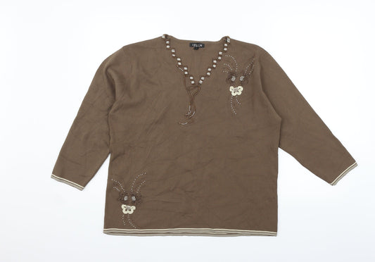Touch Womens Brown   Basic T-Shirt Size L