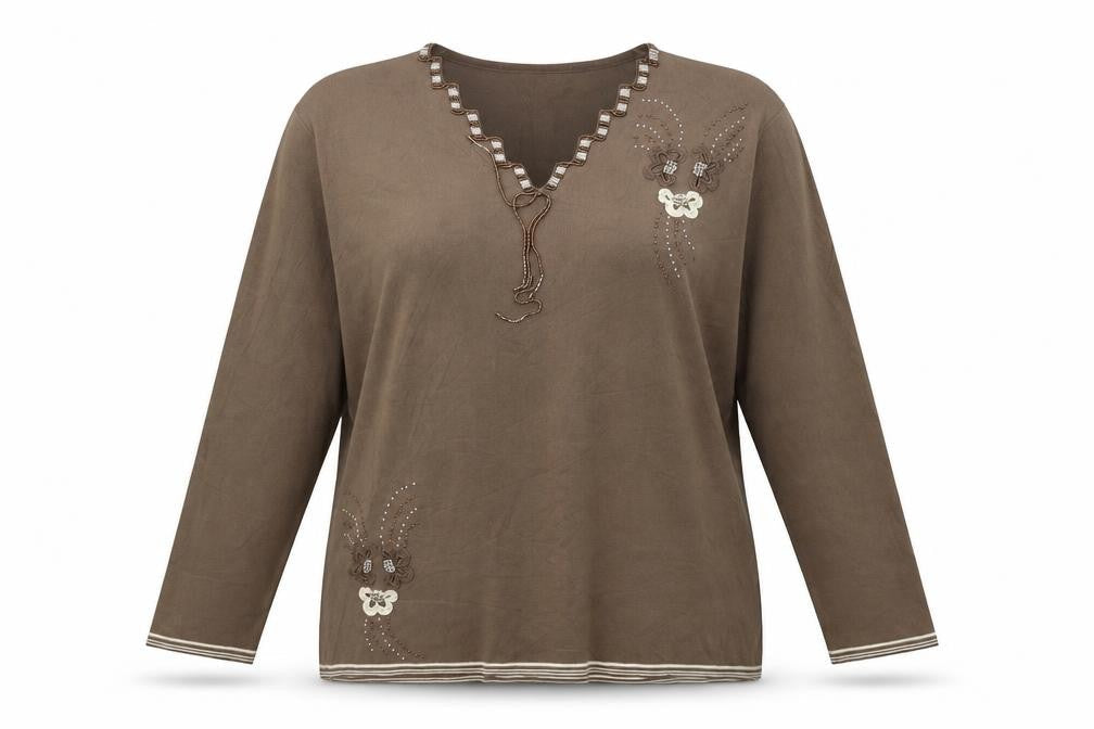 Touch Womens Brown   Basic T-Shirt Size L