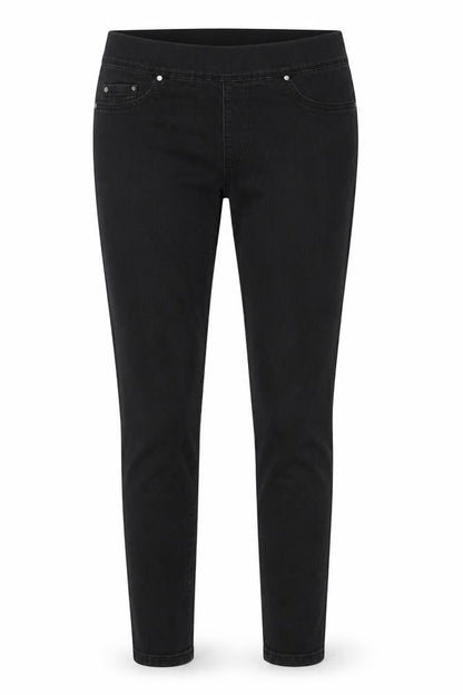 Front view of denim co women’s black trousers, size UK 10, 26-inch leg