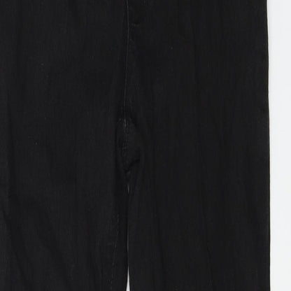 Close-up detail of denim co women’s black trousers, size UK 10, 26-inch leg
