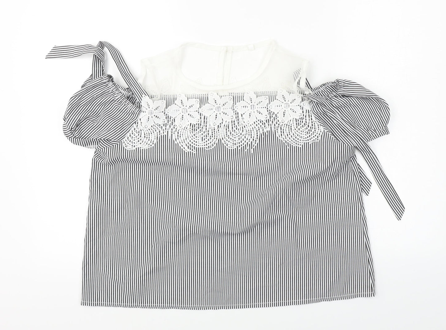 Preworn  Womens White Striped  Basic Blouse Size 2XL