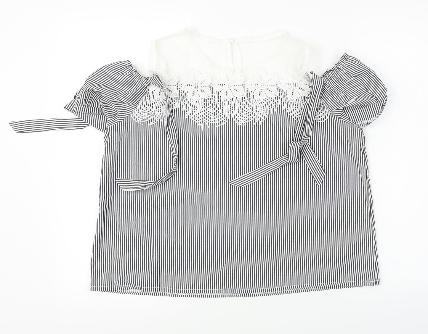 Preworn  Womens White Striped  Basic Blouse Size 2XL