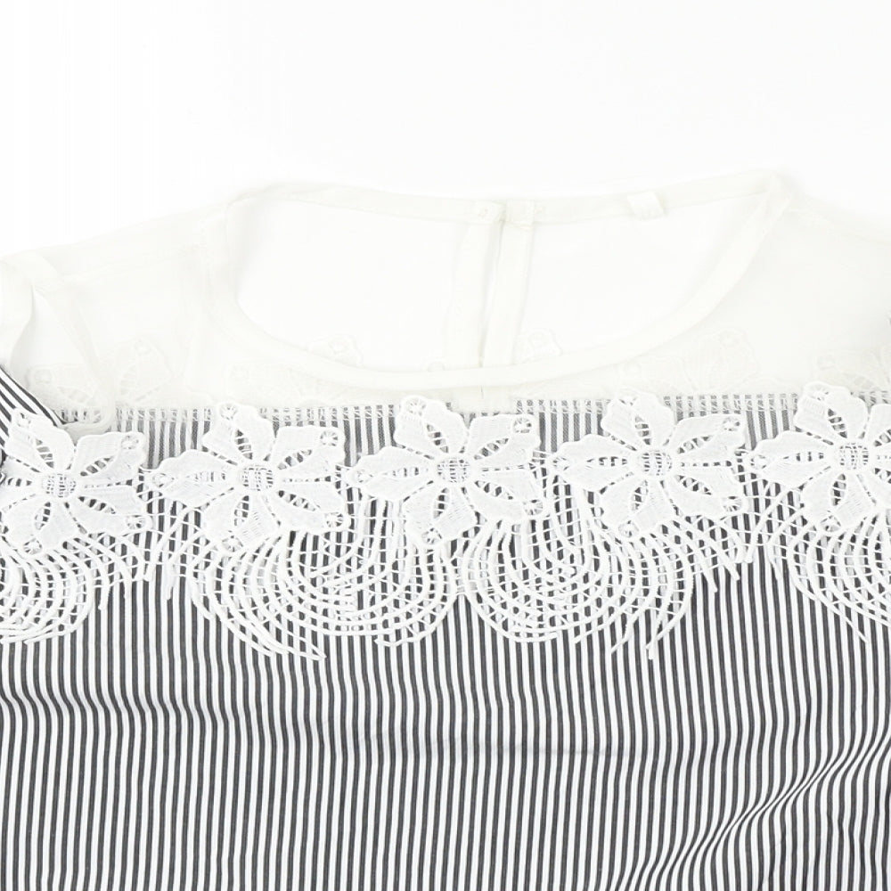 Preworn  Womens White Striped  Basic Blouse Size 2XL